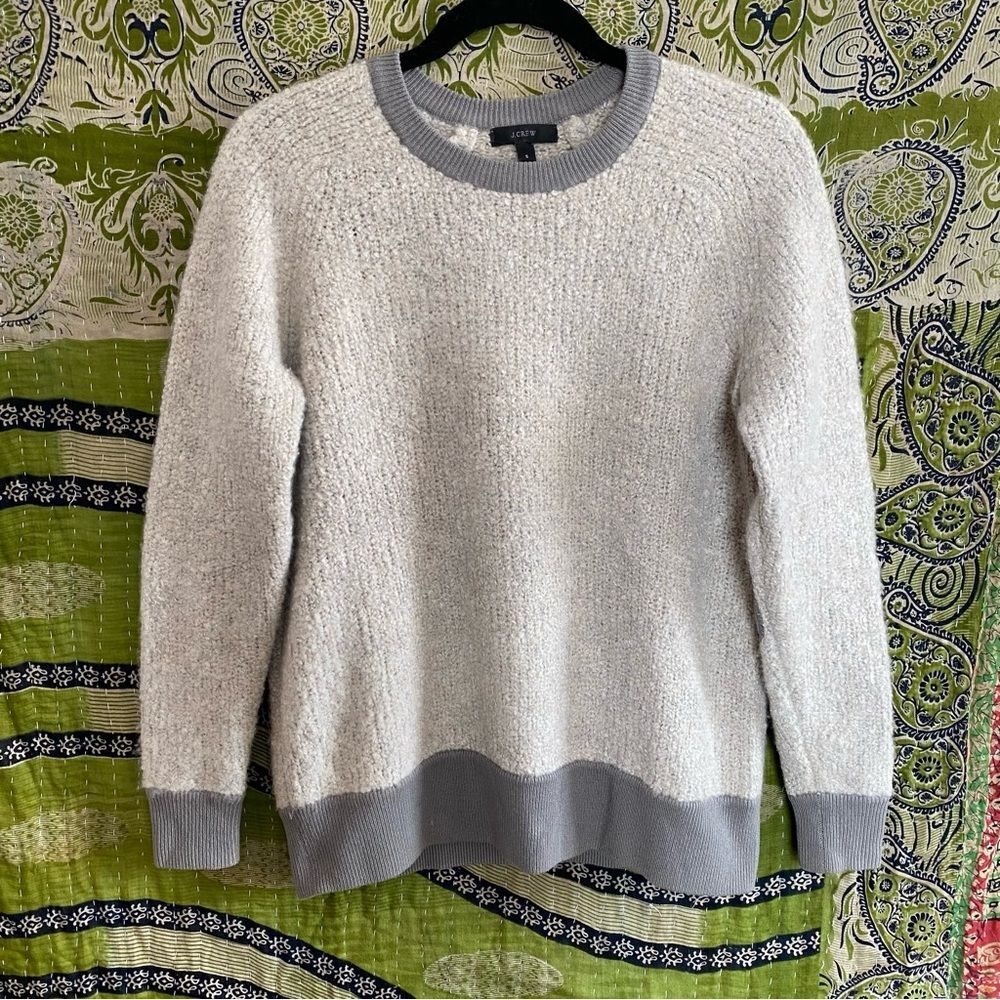 J. Crew Cream/ Gray Two Tone Cashmere/ Silk Boucle Crewneck Sweater Size Small